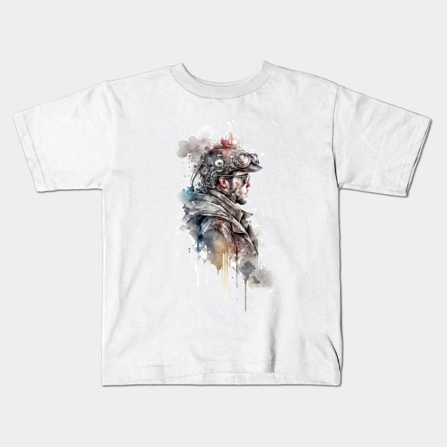 Steampunk Water Colour Man - V1.01 Kids T-Shirt by SMCLN